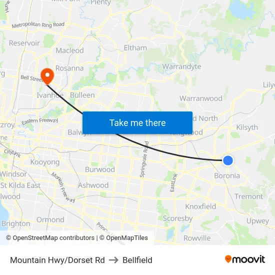 Mountain Hwy/Dorset Rd to Bellfield map
