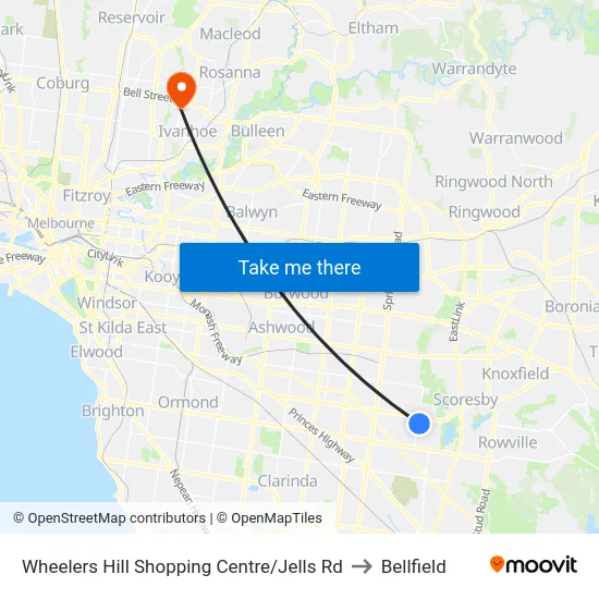 Wheelers Hill Shopping Centre/Jells Rd to Bellfield map