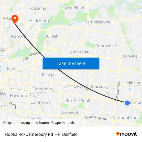 Rooks Rd/Canterbury Rd to Bellfield map