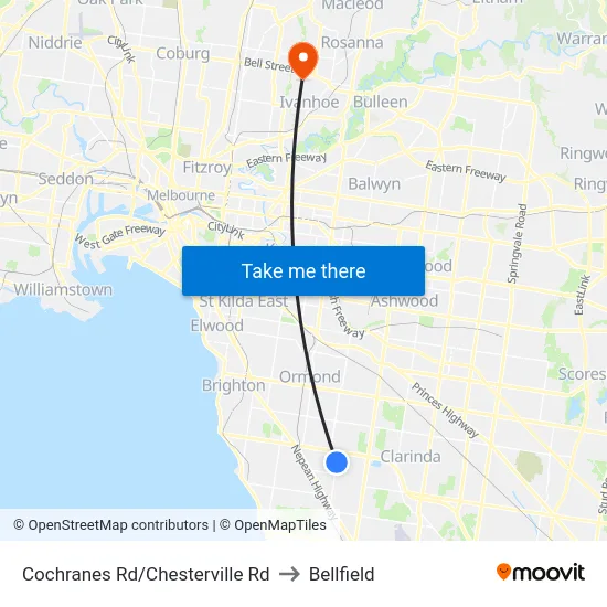 Cochranes Rd/Chesterville Rd to Bellfield map