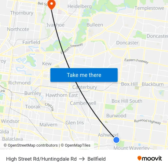 High Street Rd/Huntingdale Rd to Bellfield map