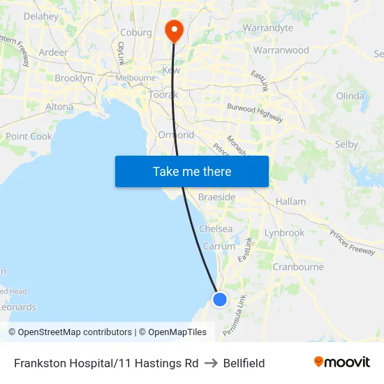 Frankston Hospital/11 Hastings Rd to Bellfield map