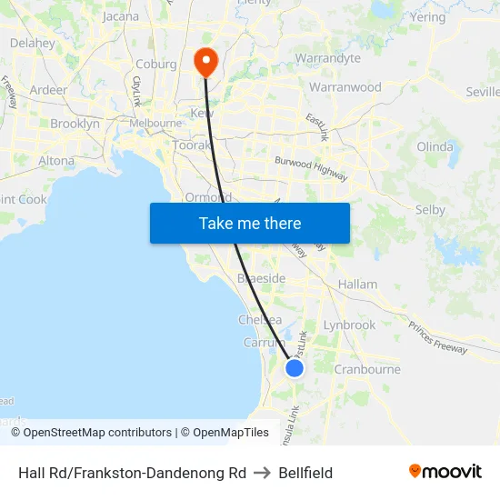 Hall Rd/Frankston-Dandenong Rd to Bellfield map