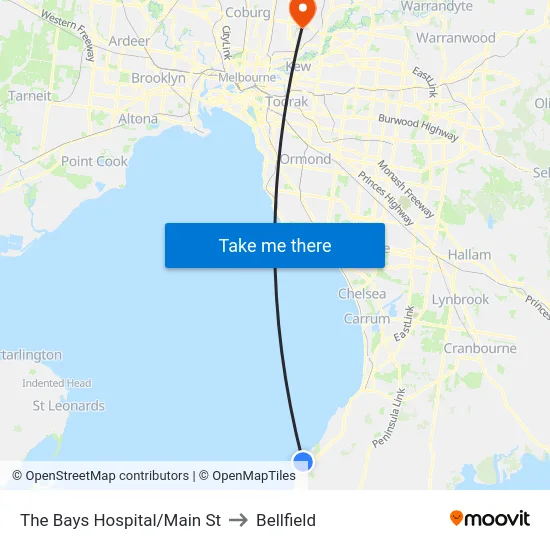 The Bays Hospital/Main St to Bellfield map