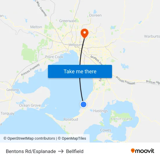 Bentons Rd/Esplanade to Bellfield map