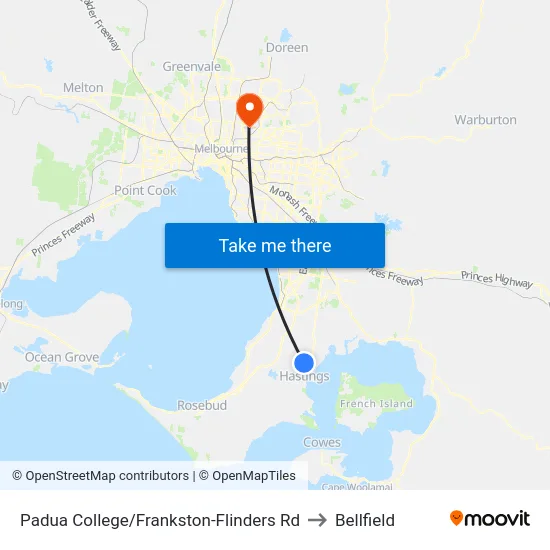 Padua College/Frankston-Flinders Rd to Bellfield map