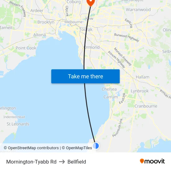 Mornington-Tyabb Rd to Bellfield map