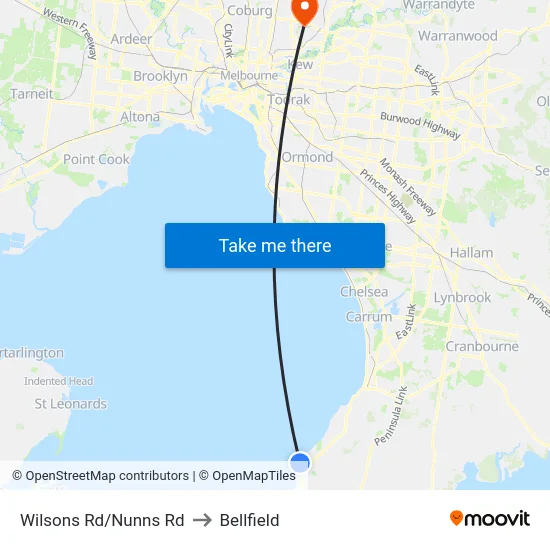 Wilsons Rd/Nunns Rd to Bellfield map