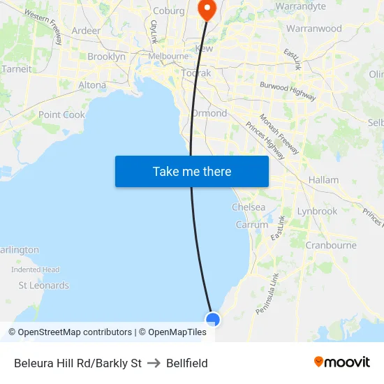 Beleura Hill Rd/Barkly St to Bellfield map