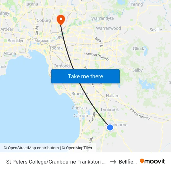 St Peters College/Cranbourne-Frankston Rd to Bellfield map