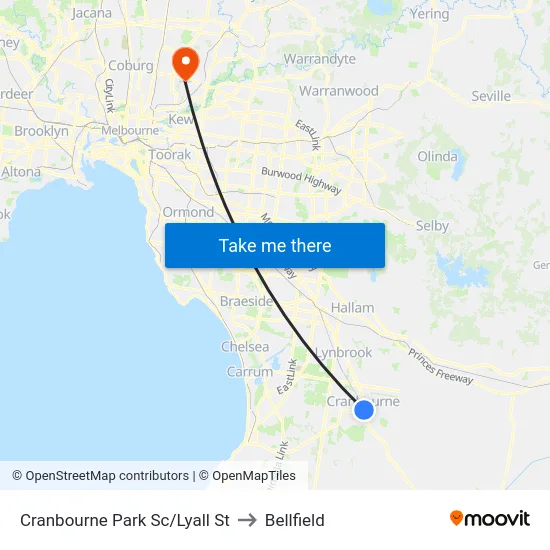 Cranbourne Park Sc/Lyall St to Bellfield map
