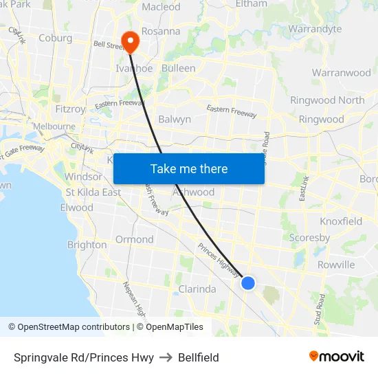 Springvale Rd/Princes Hwy to Bellfield map