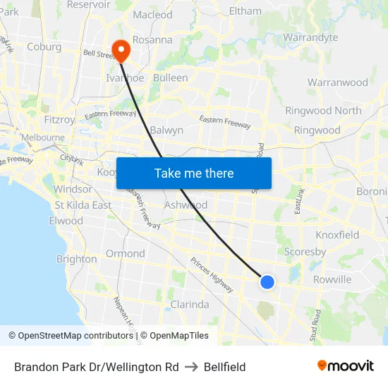 Brandon Park Dr/Wellington Rd to Bellfield map