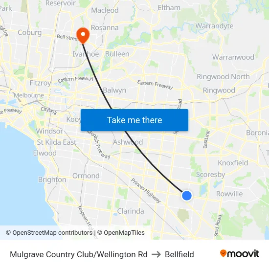 Mulgrave Country Club/Wellington Rd to Bellfield map