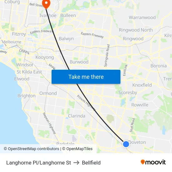 Langhorne Pl/Langhorne St to Bellfield map