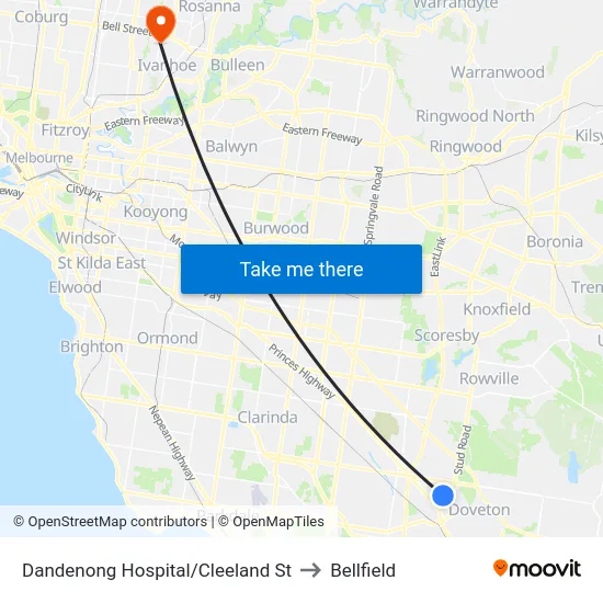 Dandenong Hospital/Cleeland St to Bellfield map