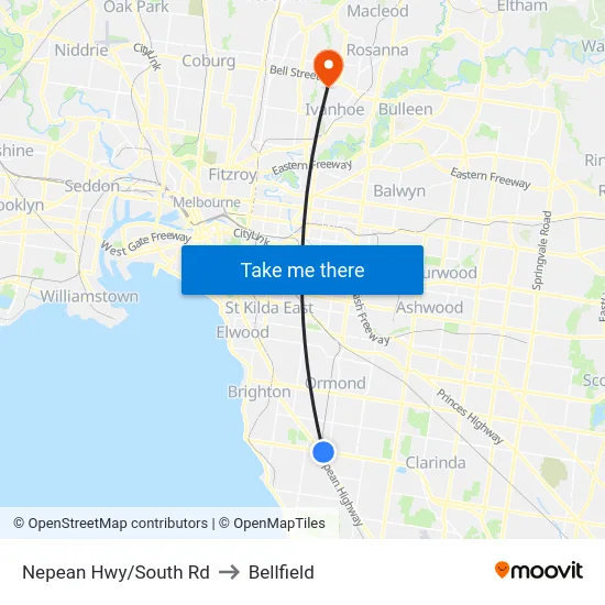 Nepean Hwy/South Rd to Bellfield map