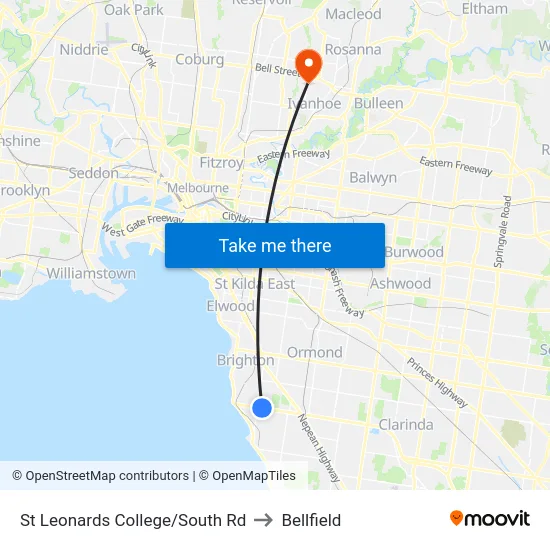 St Leonards College/South Rd to Bellfield map