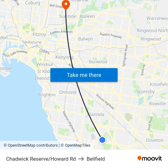 Chadwick Reserve/Howard Rd to Bellfield map