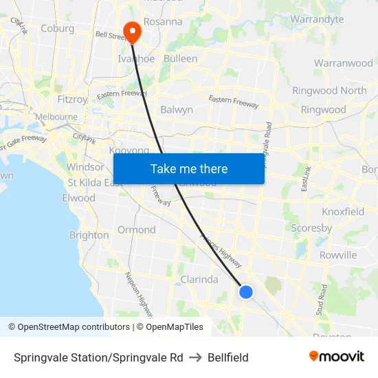 Springvale Station/Springvale Rd to Bellfield map