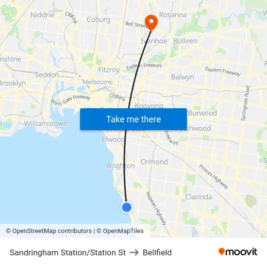 Sandringham Station/Station St to Bellfield map