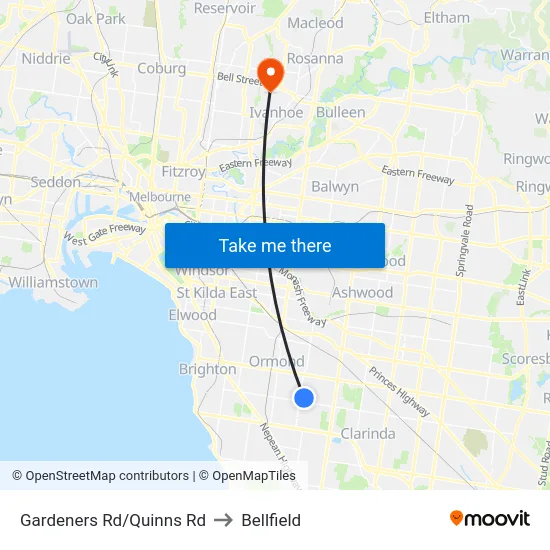 Gardeners Rd/Quinns Rd to Bellfield map