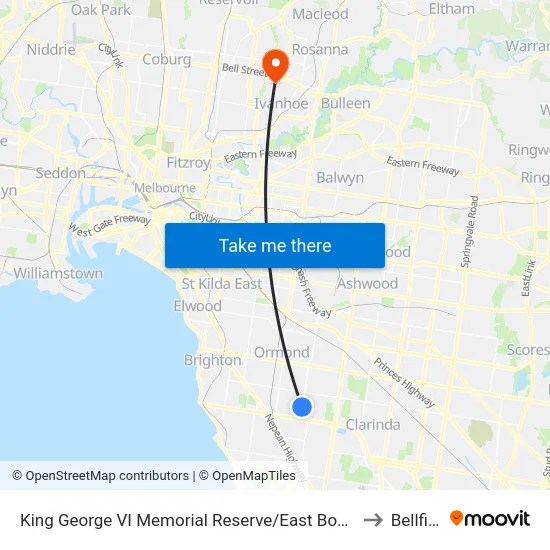 King George VI Memorial Reserve/East Boundary Rd to Bellfield map