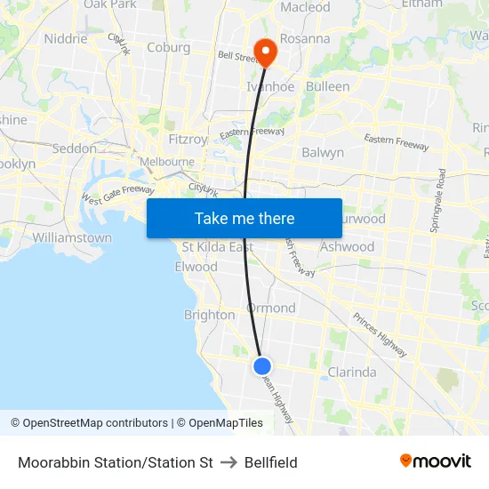 Moorabbin Station/Station St to Bellfield map