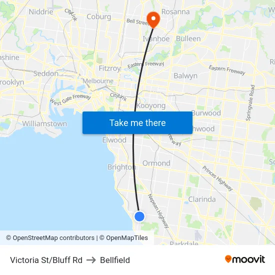 Victoria St/Bluff Rd to Bellfield map