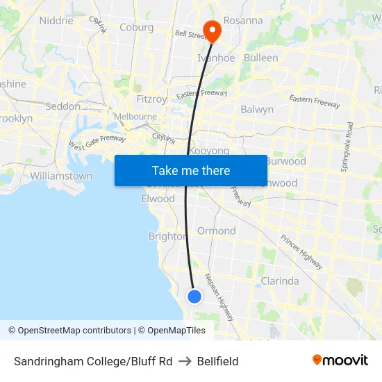 Sandringham College/Bluff Rd to Bellfield map