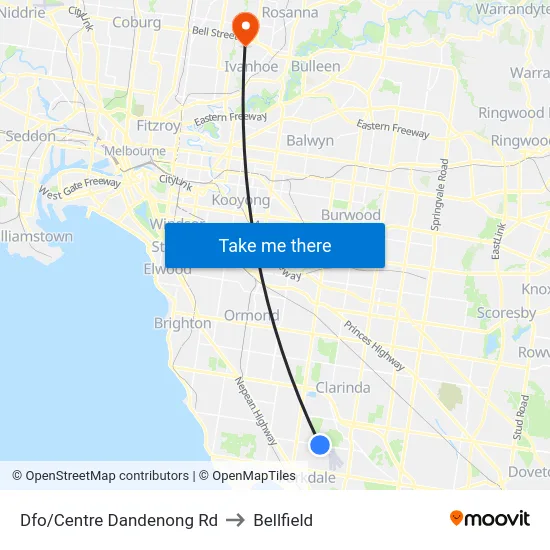 Dfo/Centre Dandenong Rd to Bellfield map