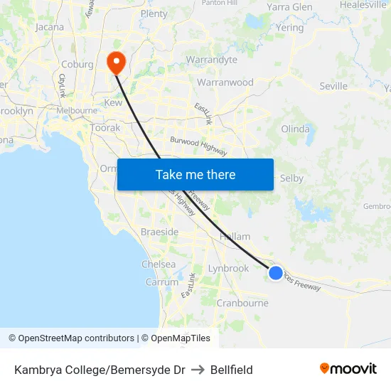 Kambrya College/Bemersyde Dr to Bellfield map