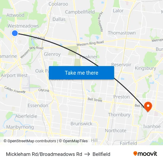 Mickleham Rd/Broadmeadows Rd to Bellfield map