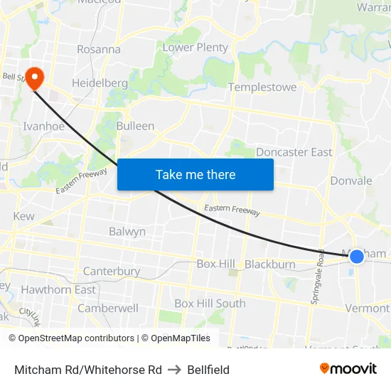 Mitcham Rd/Whitehorse Rd to Bellfield map