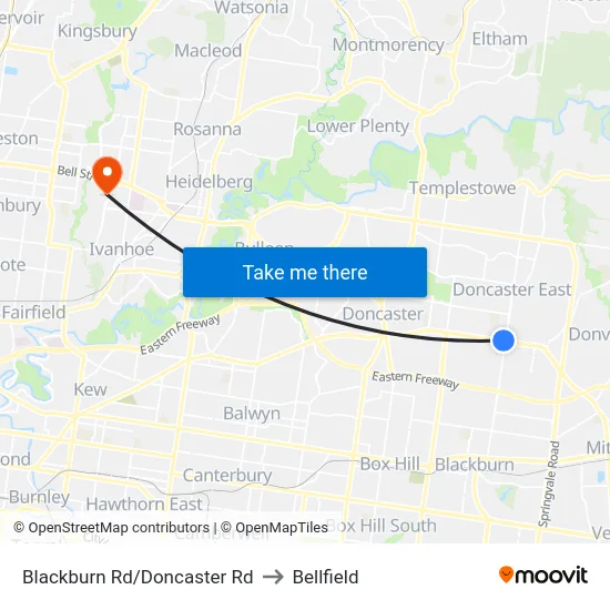Blackburn Rd/Doncaster Rd to Bellfield map