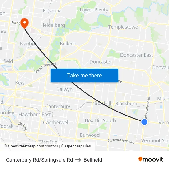 Canterbury Rd/Springvale Rd to Bellfield map