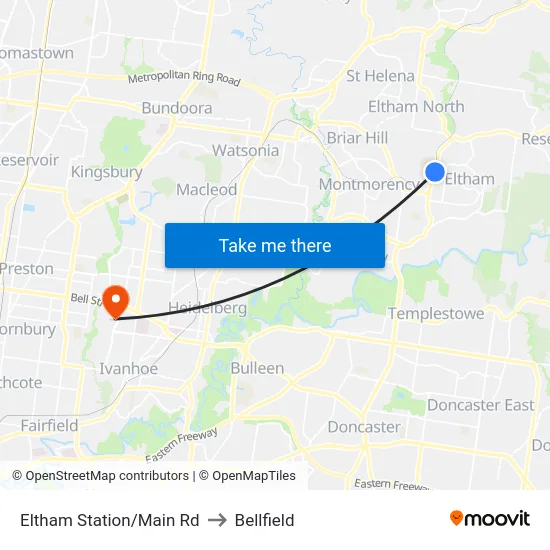 Eltham Station/Main Rd to Bellfield map
