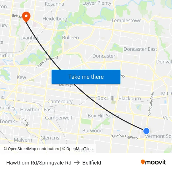 Hawthorn Rd/Springvale Rd to Bellfield map