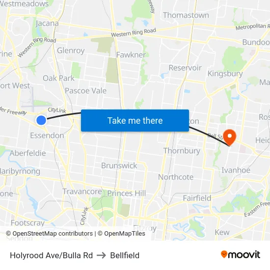 Holyrood Ave/Bulla Rd to Bellfield map