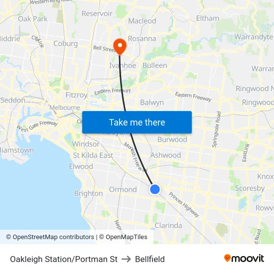 Oakleigh Station/Portman St to Bellfield map