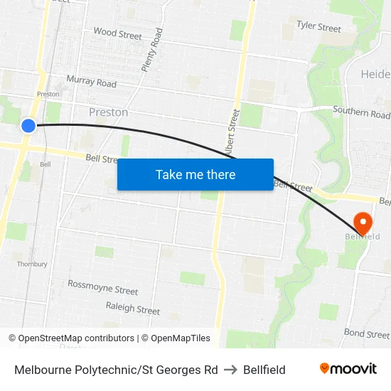 Melbourne Polytechnic/St Georges Rd to Bellfield map