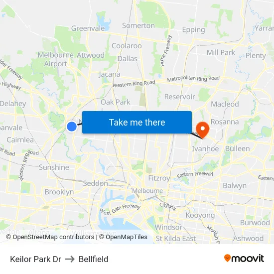 Keilor Park Dr to Bellfield map
