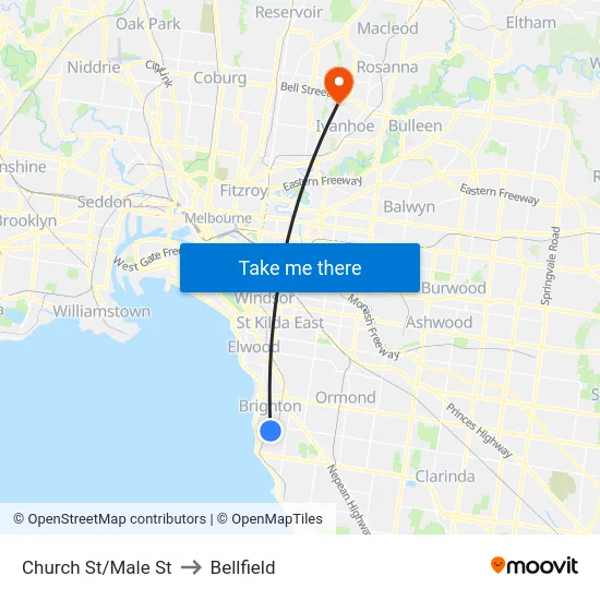 Church St/Male St to Bellfield map