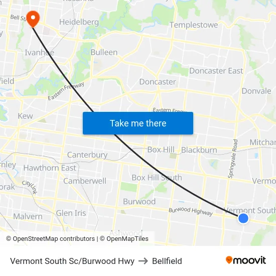 Vermont South Sc/Burwood Hwy to Bellfield map