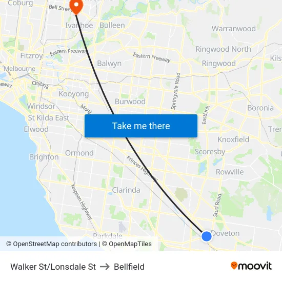 Walker St/Lonsdale St to Bellfield map