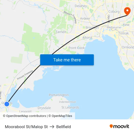 Moorabool St/Malop St to Bellfield map