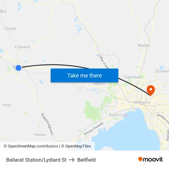 Ballarat Station/Lydiard St to Bellfield map