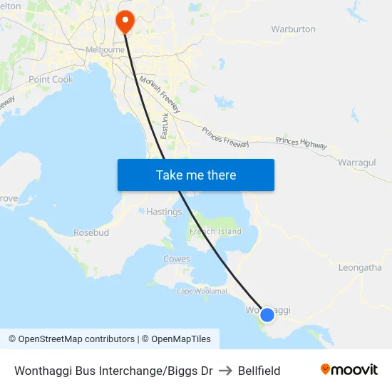 Wonthaggi Bus Interchange/Biggs Dr to Bellfield map