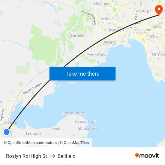 Roslyn Rd/High St to Bellfield map