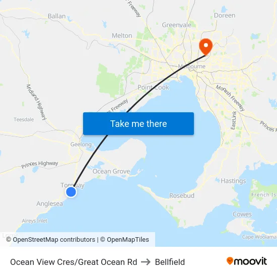 Ocean View Cres/Great Ocean Rd to Bellfield map